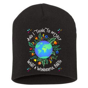 Wonderful Earth Cute Groovy Earth Day Retro Tie Dye Earth Short Acrylic Beanie