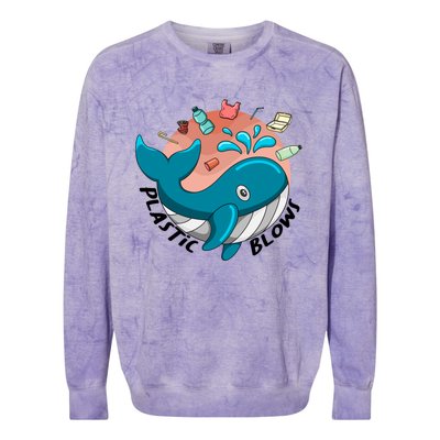 Whale Earth Day Plastic Blows Recycling Awareness Meaningful Gift Colorblast Crewneck Sweatshirt