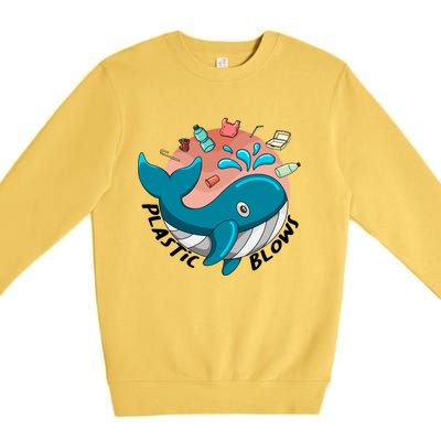 Whale Earth Day Plastic Blows Recycling Awareness Meaningful Gift Premium Crewneck Sweatshirt