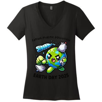 World Environment Day 2025 Ending Plastic Women's V-Neck T-Shirt