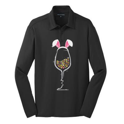 Wo Easter Day Color Egg Wine Glass Bunny Wine Lovers Tee Gift Silk Touch Performance Long Sleeve Polo