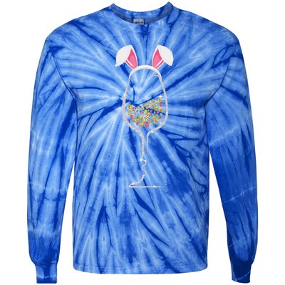 Wo Easter Day Color Egg Wine Glass Bunny Wine Lovers Tee Gift Tie-Dye Long Sleeve Shirt