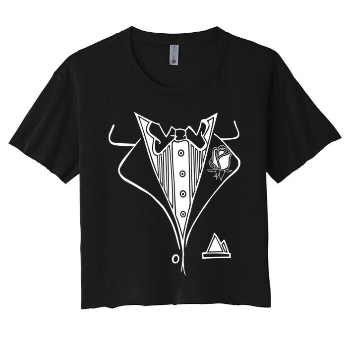 Wedding Prom Rose Tux Tuxedo Women's Crop Top Tee