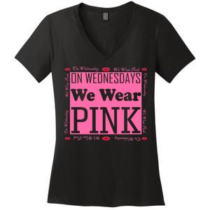 Wednesdays We Wear Pink Breast Cancer Women's V-Neck T-Shirt