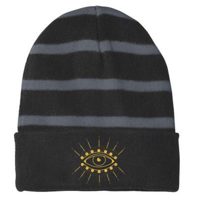 Womens Evil Eye Mystic Astrology Striped Beanie with Solid Band