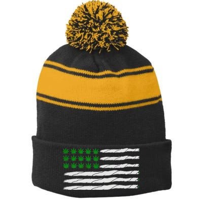 Weed American Flag Stripe Pom Pom Beanie