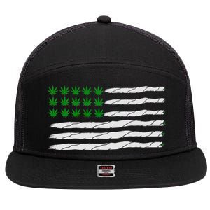 Weed American Flag 7 Panel Mesh Trucker Snapback Hat