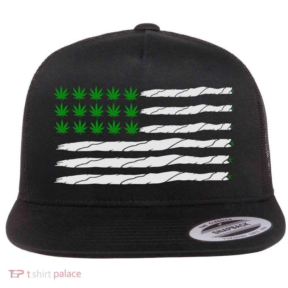 Weed American Flag Flat Bill Trucker Hat