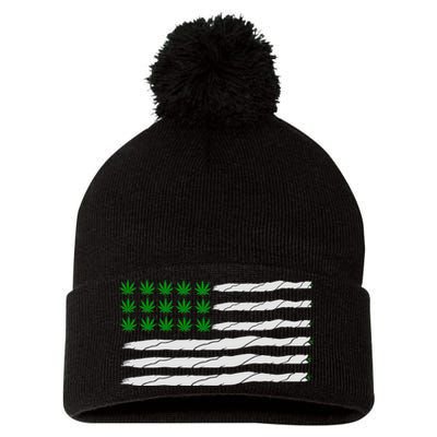 Weed American Flag Pom Pom 12in Knit Beanie