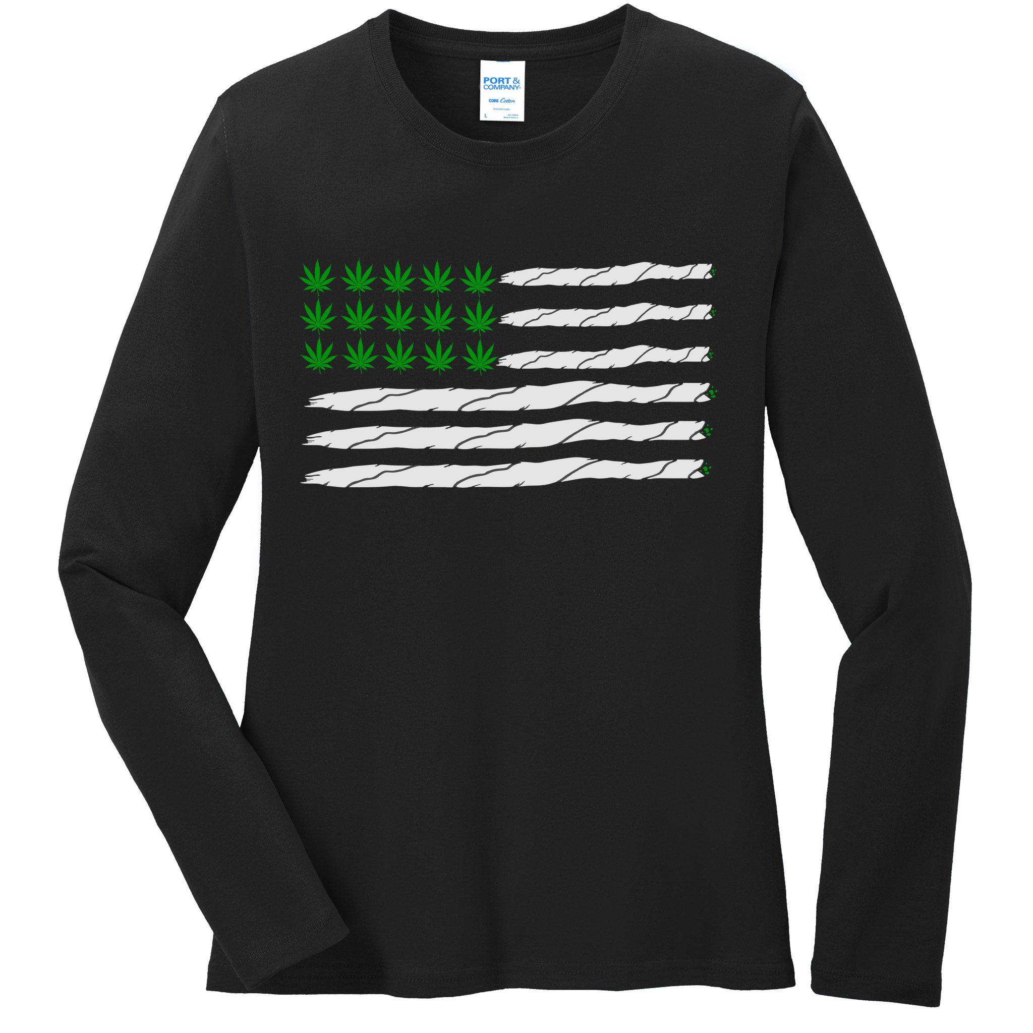 Weed American Flag Ladies Long Sleeve Shirt