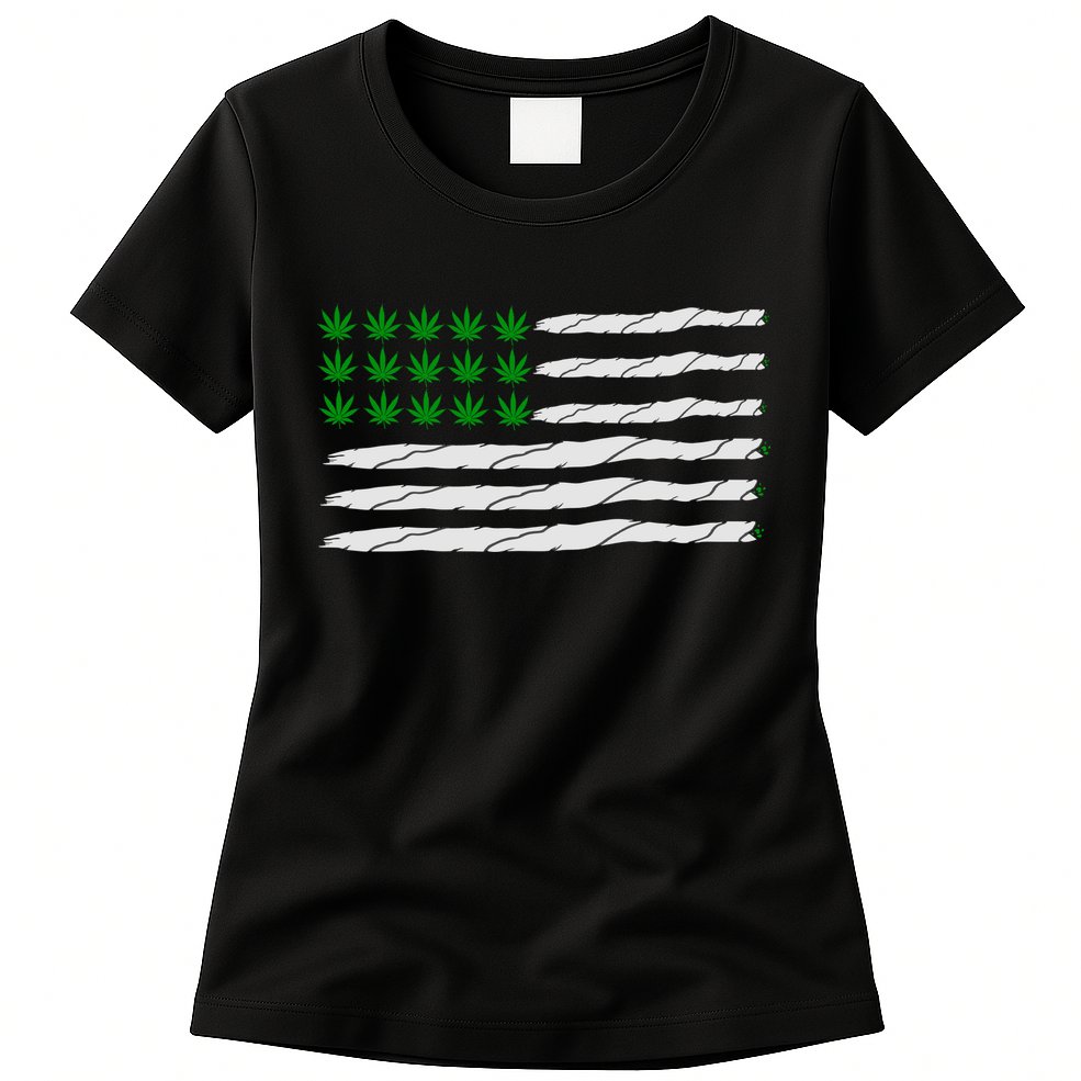 Weed American Flag Womens T-Shirt