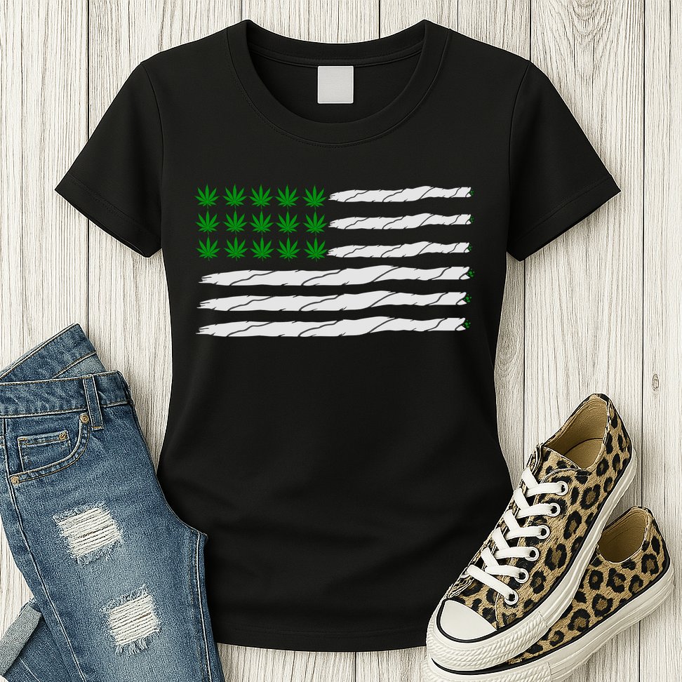 Weed American Flag Womens T-Shirt