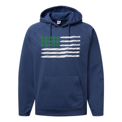 Weed American Flag Performance Fleece Hoodie