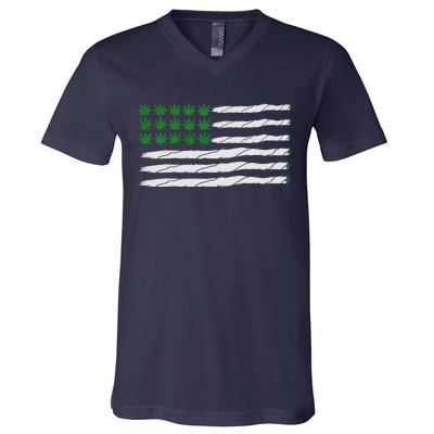 Weed American Flag V-Neck T-Shirt