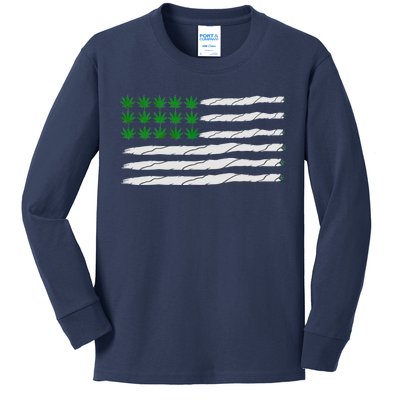 Weed American Flag Kids Long Sleeve Shirt