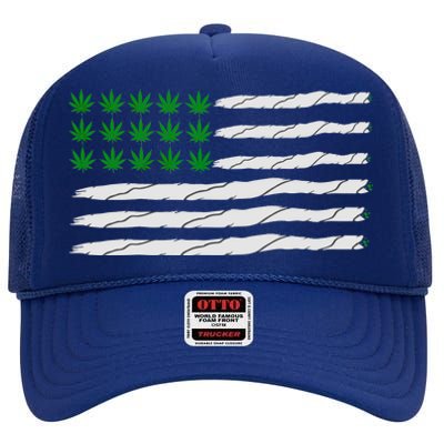 Weed American Flag High Crown Mesh Back Trucker Hat