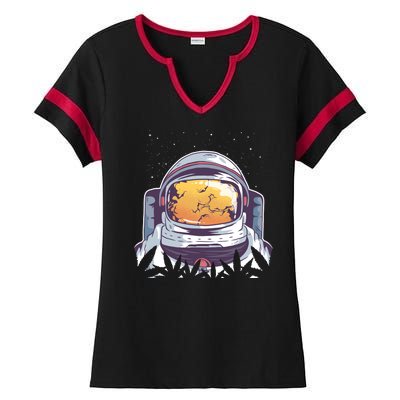 Weed Astronaut Ladies Halftime Notch Neck Tee