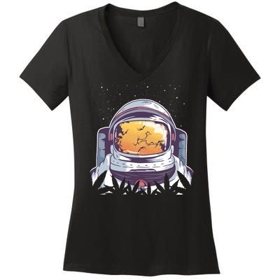 Weed Astronaut Women's V-Neck T-Shirt