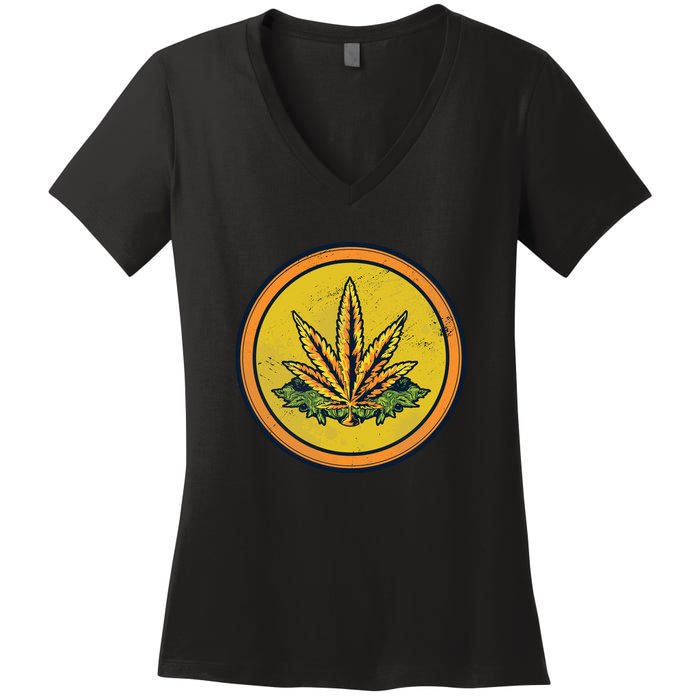 Weed Coin Women's V-Neck T-Shirt
