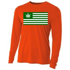 Weed Green America Flag Cooling Performance Long Sleeve Crew