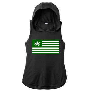 Weed Green America Flag Ladies PosiCharge Tri-Blend Wicking Draft Hoodie Tank