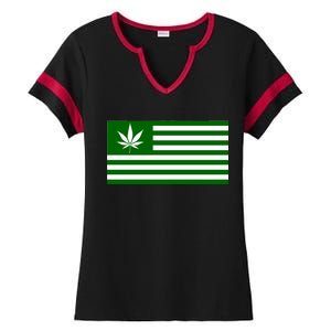 Weed Green America Flag Ladies Halftime Notch Neck Tee