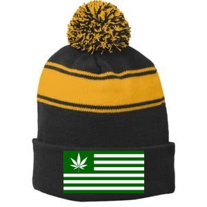 Weed Green America Flag Stripe Pom Pom Beanie