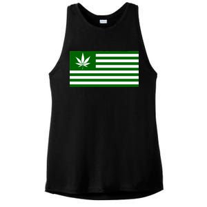 Weed Green America Flag Ladies PosiCharge Tri-Blend Wicking Tank