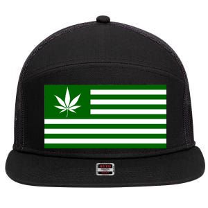 Weed Green America Flag 7 Panel Mesh Trucker Snapback Hat