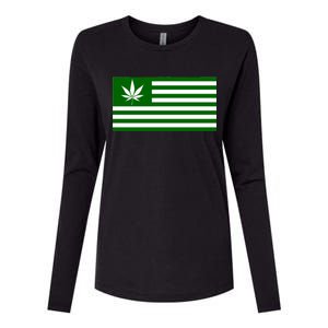 Weed Green America Flag Womens Cotton Relaxed Long Sleeve T-Shirt