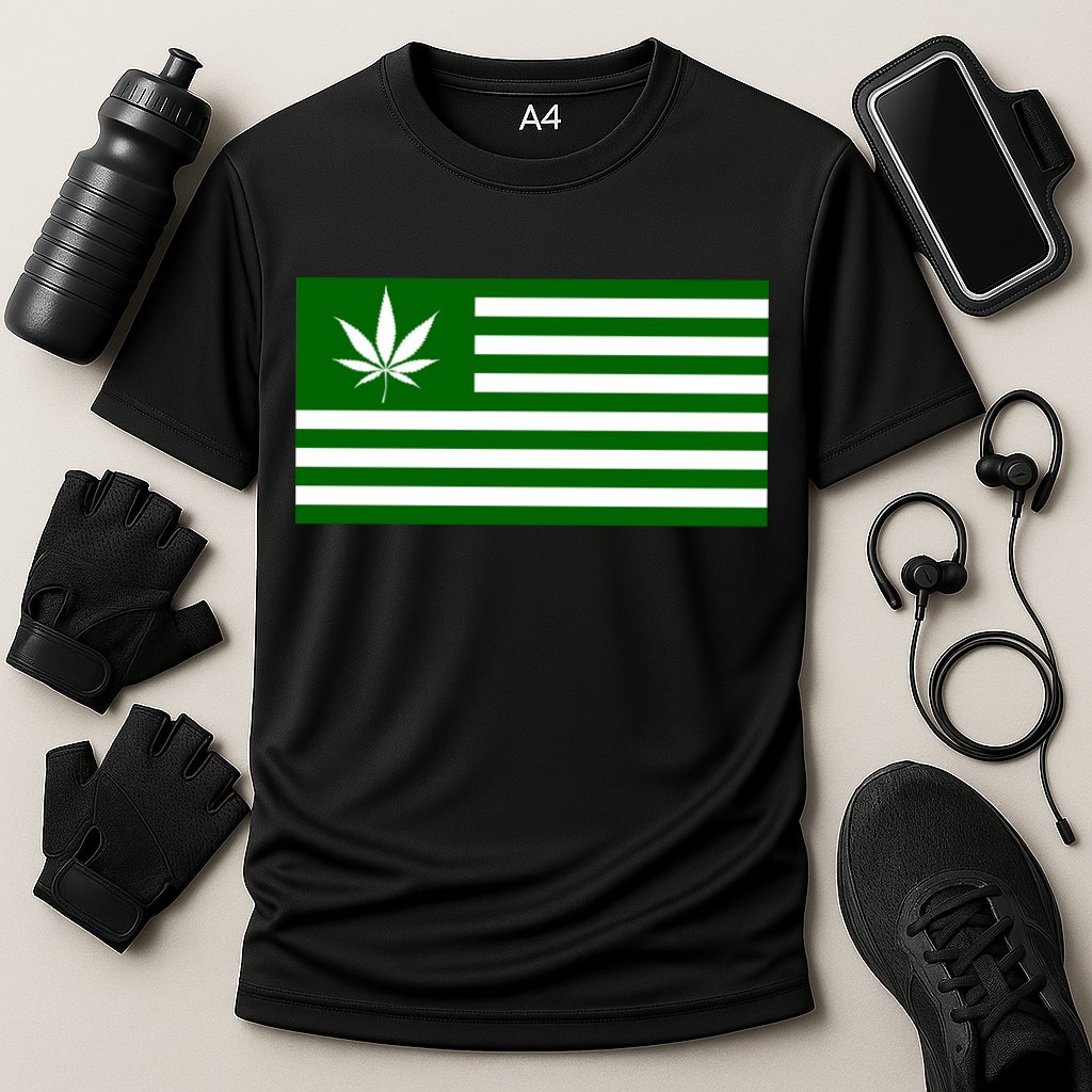 Weed Green America Flag Cooling Performance Crew T-Shirt