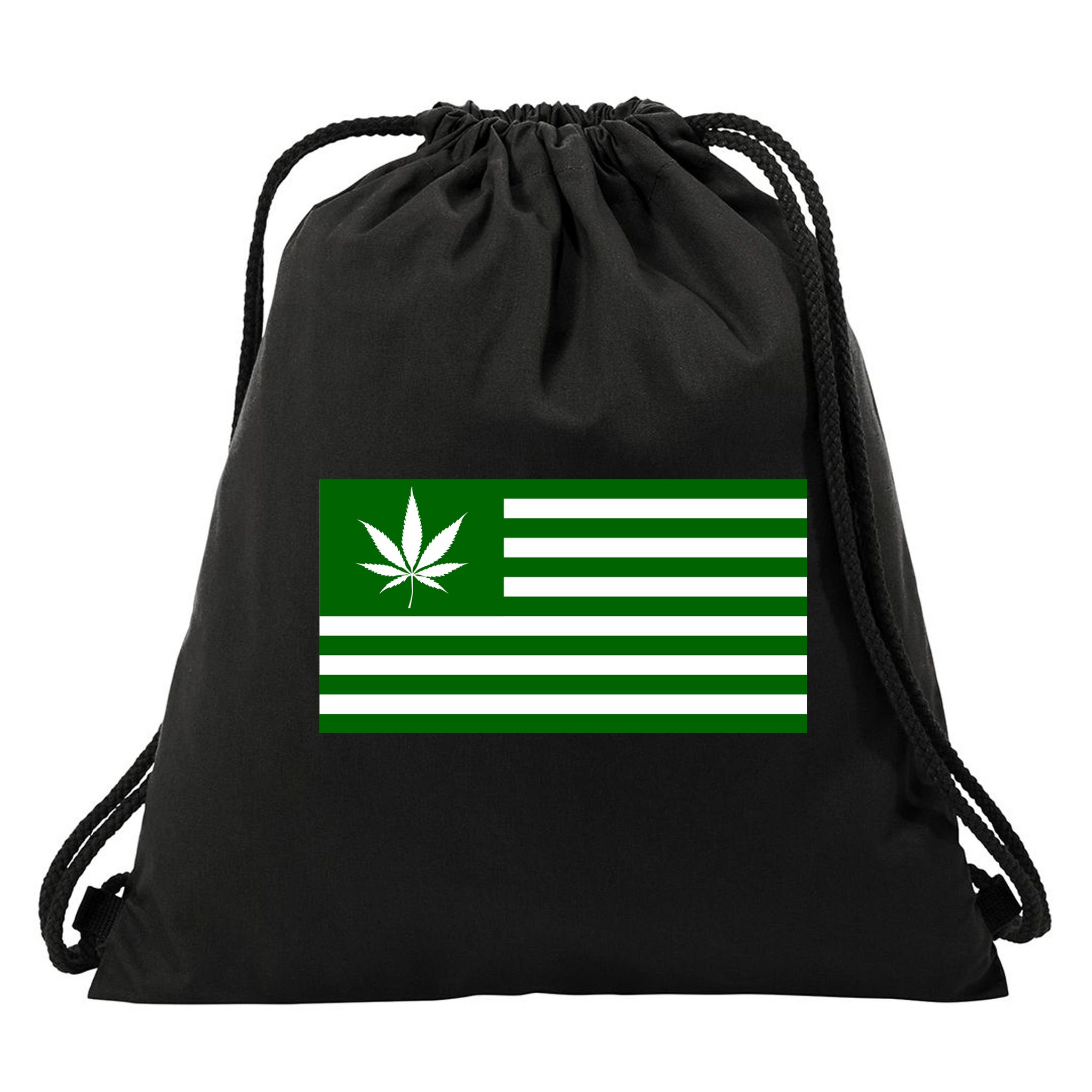 Weed Green America Flag Drawstring Bag
