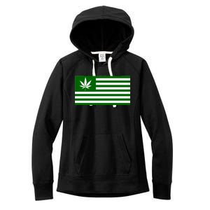 Weed Green America Flag Women's Fleece Hoodie