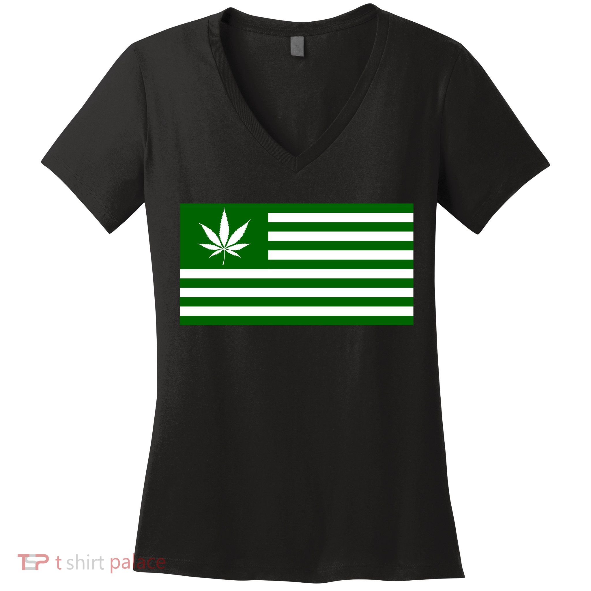 Weed Green America Flag Women's V-Neck T-Shirt