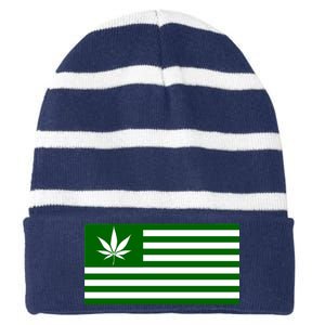 Weed Green America Flag Striped Beanie with Solid Band