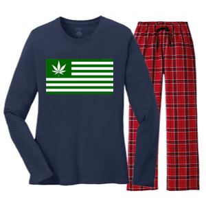 Weed Green America Flag Women's Long Sleeve Flannel Pajama Set 