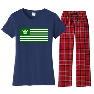 Weed Green America Flag Women's Flannel Pajama Set