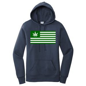 Weed Green America Flag Women's Pullover Hoodie