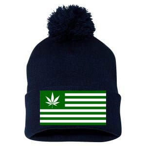 Weed Green America Flag Pom Pom 12in Knit Beanie