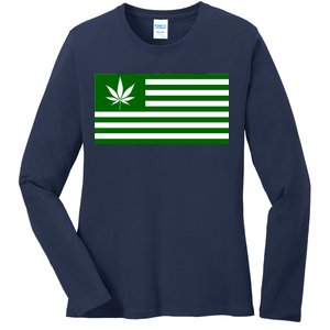 Weed Green America Flag Ladies Long Sleeve Shirt