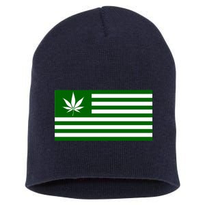 Weed Green America Flag Short Acrylic Beanie