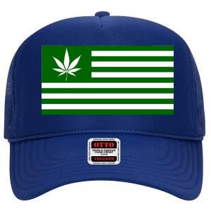 Weed Green America Flag High Crown Mesh Back Trucker Hat