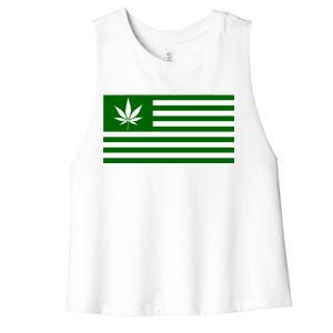 Weed Green America Flag Women's Racerback Cropped Tank