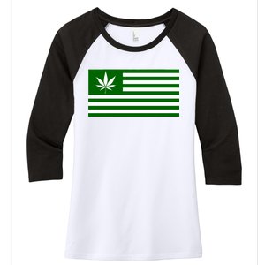 Weed Green America Flag Women's Tri-Blend 3/4-Sleeve Raglan Shirt