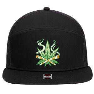 Weed Joint Cross 7 Panel Mesh Trucker Snapback Hat