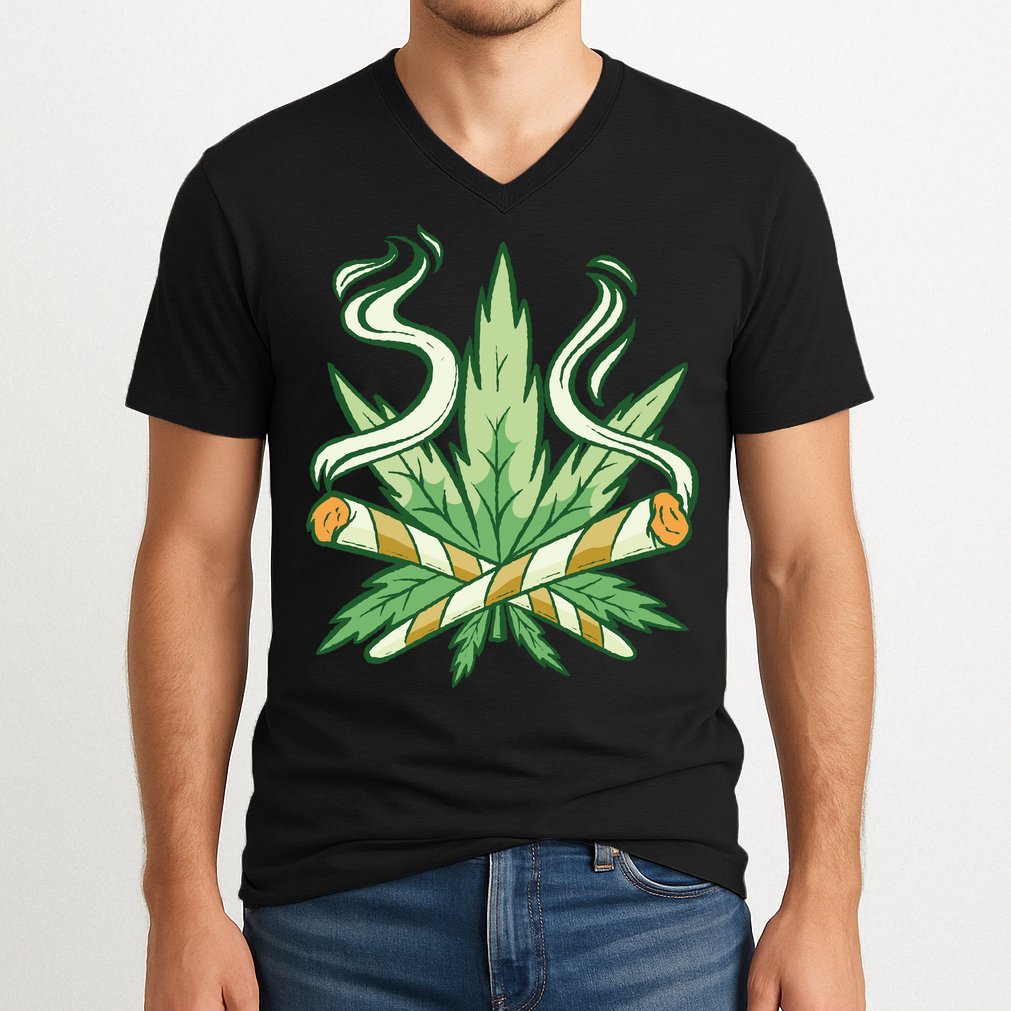 Weed Joint Cross V-Neck T-Shirt