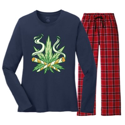 Weed Joint Cross Women's Long Sleeve Flannel Pajama Set 