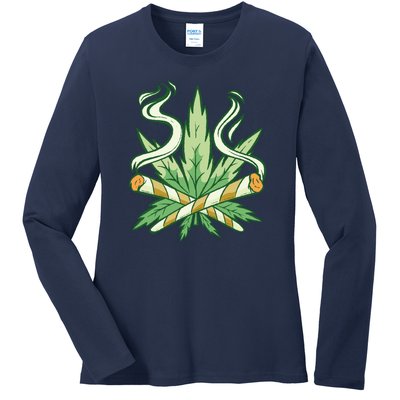 Weed Joint Cross Ladies Long Sleeve Shirt