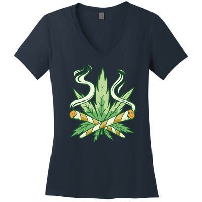 Weed Joint Cross Women's V-Neck T-Shirt