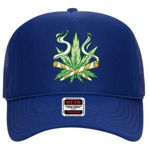 Weed Joint Cross High Crown Mesh Back Trucker Hat